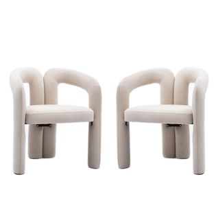 Lot De 2 Chaises Salle à Manger En Velours Avec Accoudoirs, Confortables, Design Moderne, Beige