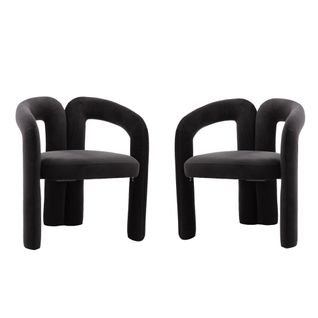 Lot De 2 Chaises Salle à Manger En Velours Avec Accoudoirs, Confortables, Design Moderne, Noir