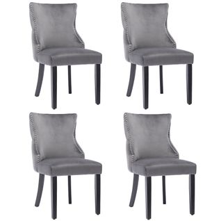 Lot De 4 Chaises Salle à Manger Avec Dossier Haut, Accoudoirs, Velours Gris, Bois Massif