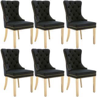 Lot De 6 Chaises Salle à Manger, Dossier Anneau, Assise Velours, Structure Métal, Noir