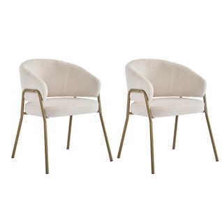 Lot De 4 Chaises Tissu Imitation Laine Blanc, Pieds Métal Dorés, Design Moderne