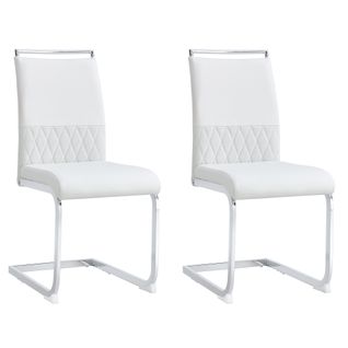 Lot De 2 Chaises Pu Et Lin Blanc, Dossier Rayé, Pieds Métal, Style Moderne