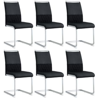 Lot De 6 Chaises Pu Et Lin, Dossier Rayé, Pieds Métal, Style Moderne, Noir