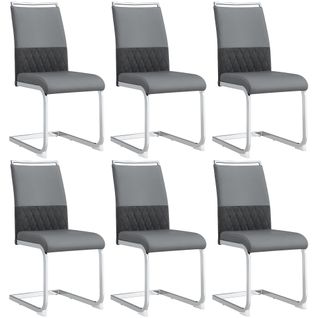 Lot De 6 Chaises Salle à Manger Modernes, Dossier à Lignes, Assise Confortable Pu Et Lin, Gris