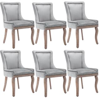 Chaises De Salle à Manger - Lot De 6 Chaises En Velours, Clous, Pieds En Bois Massif, Gris