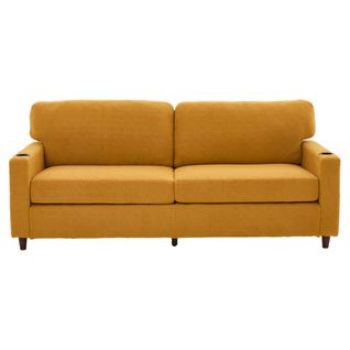 Canapé 2 Places, Coffre De Rangement Et Ports USB - Style Contemporain, Tissu Chenille Moutarde