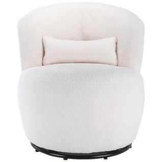 Fauteuil Pivotant Moderne Avec Coussin Lombaire, Base Métal, Tissu Teddy - Blanc