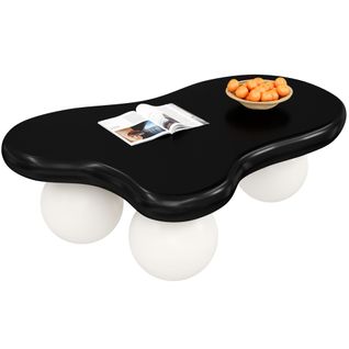 Table Basse Salon, LED Multicolore, Forme Nuage, Pieds Ronds Blancs, Mdf, Noir