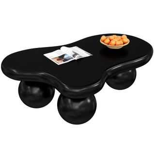 Table Basse Salon, LED Multicolore, Forme Nuage, Pieds Ronds Noirs, Mdf, Noir