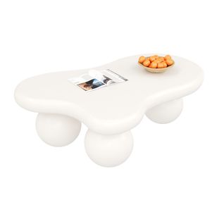 Table Basse Salon, LED Multicolore, Forme Nuage, Pieds Ronds Blancs, Mdf, Blanc
