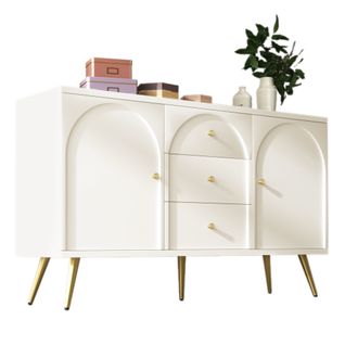 Buffet 3 Tiroirs 2 Portes Rangement Chambre Salon Métal Bois Blanc