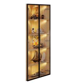 Vitrine Mdf Avec 1 Porte, Éclairage LED, Verre Trempé Et Charnières Silencieuses, Blanc