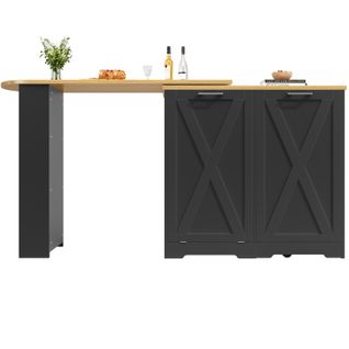 Table à Manger Pivotante 360° Avec Étagères Latérales, Meuble Rangement Mdf, Noir/naturel