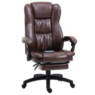 Fauteuil De Bureau Massant Inclinable Avec Repose-pieds Et Appui-tête, Similicuir - Marron