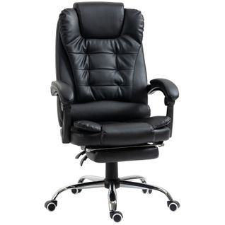 Fauteuil De Bureau Pivotant Inclinable Avec Repose-pieds Réglable, Similicuir - Noir