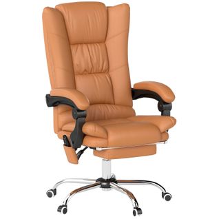 Fauteuil De Bureau Pivotant Inclinable Avec Massage Et Chauffage, Similicuir - Marron Clair