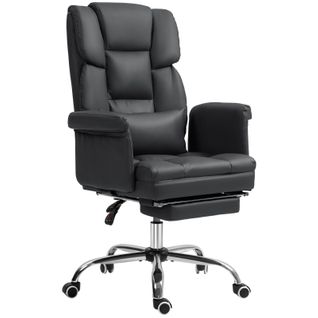 Fauteuil De Bureau Inclinable Avec Repose-pieds Et Coussin Lombaire, Similicuir - Noir