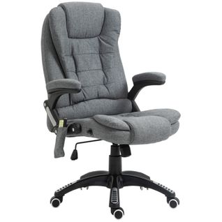 Fauteuil De Bureau Massant Pivotant, Dossier Inclinable, Hauteur Réglable, Polyester - Gris Foncé