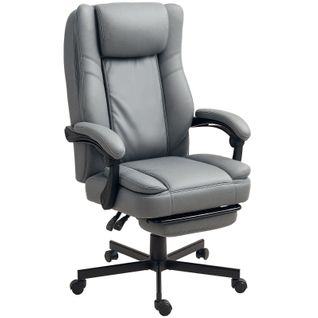 Fauteuil De Bureau Massant Inclinable Avec Repose-pieds, Microfibre - Gris