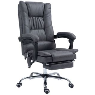 Fauteuil De Bureau Massant Chauffant Inclinable 135°, Hauteur Réglable, Polyester - Gris Foncé