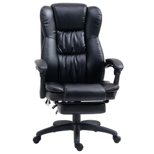 Fauteuil De Bureau Massant Avec Repose-pieds Et Appui-tête, Hauteur Réglable, Similicuir - Noir