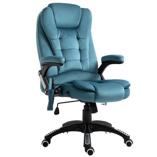 Fauteuil De Bureau Gamer Massant Et Chauffant, Inclinable Avec Repose-pieds - Polyester Bleu