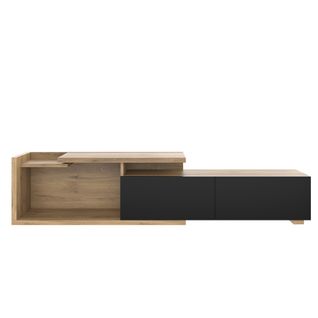 Meuble TV Extensible L.133,5-200 Cm Modulable Avec LED, 2 Tiroirs Et Structure Bois Stable