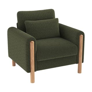Fauteuil Lounge Simple, Tissu Teddy Vert, Coussins Épais Et Structure Stable, Salon Et Chambre