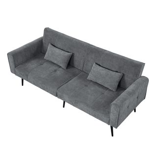Canapé Convertible 2 Places, Structure Bois Et Pieds Métal, Confortable, Tissu Gris Doux