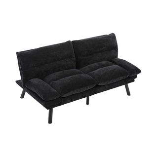 Canapé Convertible 2 Places Avec Dossier Réglable Et Pieds En Métal, Tissu Chenille Noir