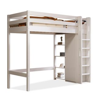 Lit Mezzanine Enfant 90x200 Cm Avec Armoire Et 6 Étagères, Blanc