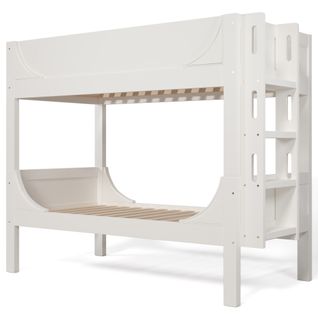 Lit Superposé 90x200cm enfant Forme Luge, Séparable En 2 Lits, Avec barrière, bois et MDF, blanc