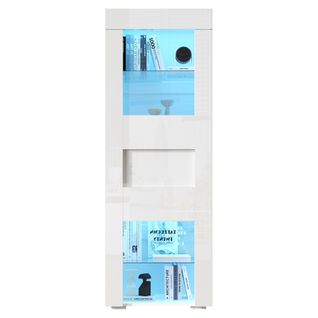 Vitrine Haute Brillance 60x40x170cm, Avec Éclairage LED, 2 cloisons vitrées, Blanc