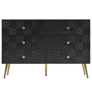 Commode Moderne Noir Et Doré, 6 Tiroirs, Pieds En Métal, Meuble Stable Pour Chambre Et Salon.