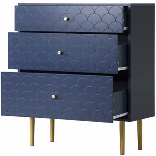 Commode à 3 Tiroirs Pour Chambres Et Salon, Bleu Marine