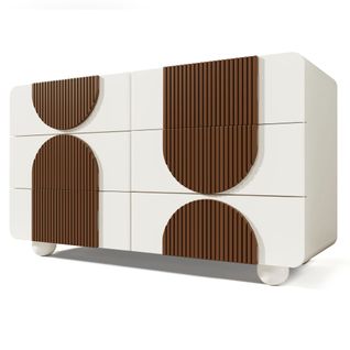 Commode à 6 Tiroirs Coulissants Silencieux, Au Design Incurvé, Lattes En Bois Couleur Chocolat