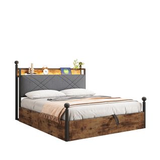 Lit Coffre 140 X190cm, Lit Double , LED, USB/type-c, Montants De Lit Amovibles, Noir.