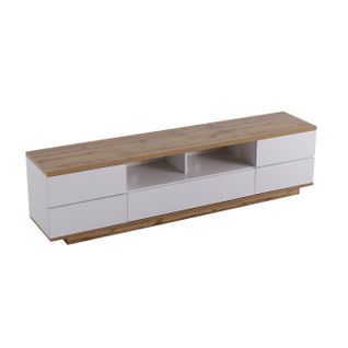 Meuble TV Moderne Avec Design L.180cm En Bois Et Blanc, 5 Portes, Rangement Pratique