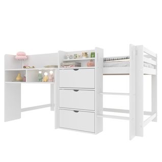Lit Mi-hauteur 90x200 Cm, Lit Enfant Avec Rangements, Blanc