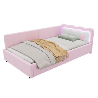 Lit Enfant Rose 90x200 Cm En Velours Avec LED Et Télécommande – Design Moderne