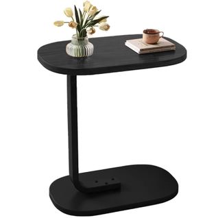 Table D’appoint C-shape En Bois Noir 45×30×60 Cm Pour Canapé, Lit Ou Salon