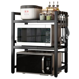 Étagère De Rangement De Cuisine Noire - Double Niveau Extensible - 6 Crochets