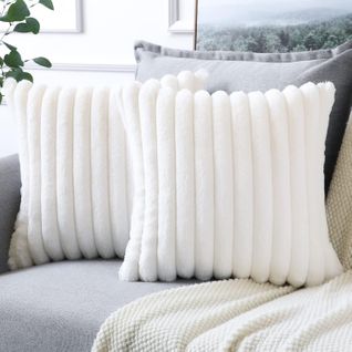 Taie D'oreiller En Velours Blanc Crème 45 X 45 Cm - Lot De 2 - Housse Simple Face