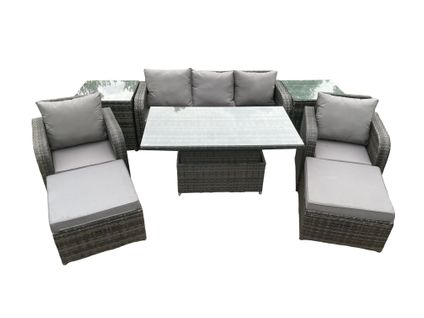 Salon De Jardin En Rotin Avec Canapé Table à Manger Réglable En Hauteur 2 Tabourets