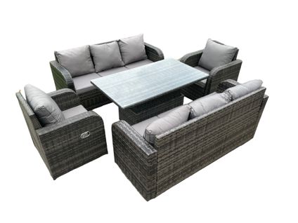 Salon De Jardin Avec Table à Manger Réglable En Hauteur Mélange Gris Foncé