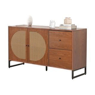Buffet Avec 2 Portes En Rotin Et 2 Tiroirs