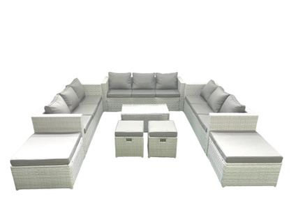 8 Pièces Salon De Jardin Canapé De Jardin Table Basse Avec 4 Tabourets Gris Clair Mixte