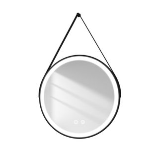 Miroir Lumineux Salle De Bain Rond 70cm Tactile 3 Couleurs De Lumières Noir Sangle Réglable