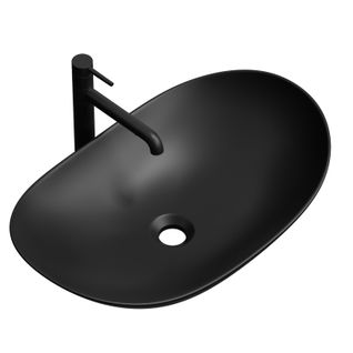 Vasque à Poser Ovale 61,5 X 36 X 15,5 Cm Céramique Noir Mat Avec Trou Robinet