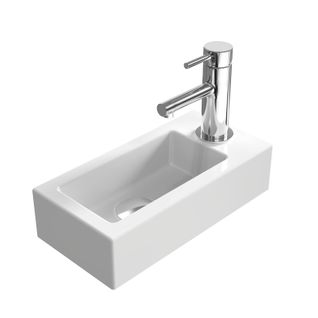 Vasque Suspendue Rectangulaire 36,5x18x9cm, Céramique, Blanc Brillant, Trou De Robinet à Droite